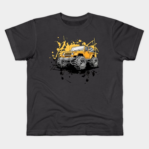 Off-Road 4x4 Vehicles in Graffiti Cartoon Style Kids T-Shirt by irfankokabi